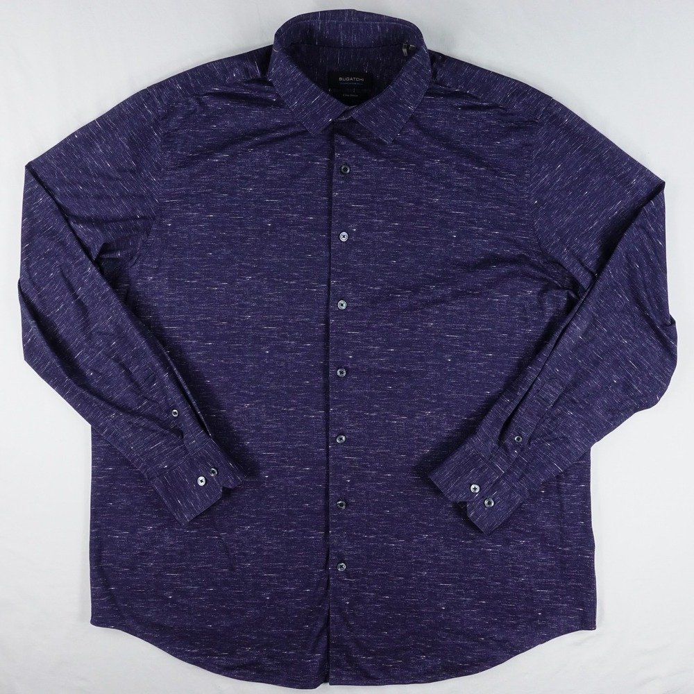 Bugatchi OoohCotton Tech Shirt Mens XXL 8-Way Stretch Button Up Midnight